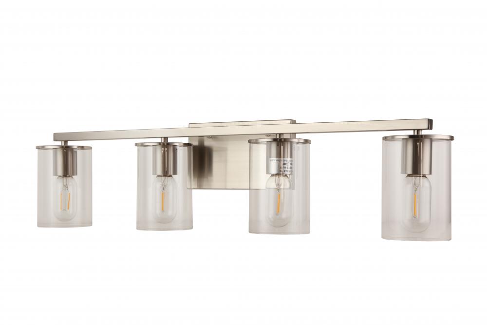 4X E26 60 W vanity Light in Satin Nickel finish with replaceable socket rings